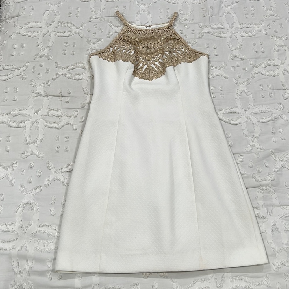 Lilly Pulitzer White and Gold Resort Dress- Size 2🤍
